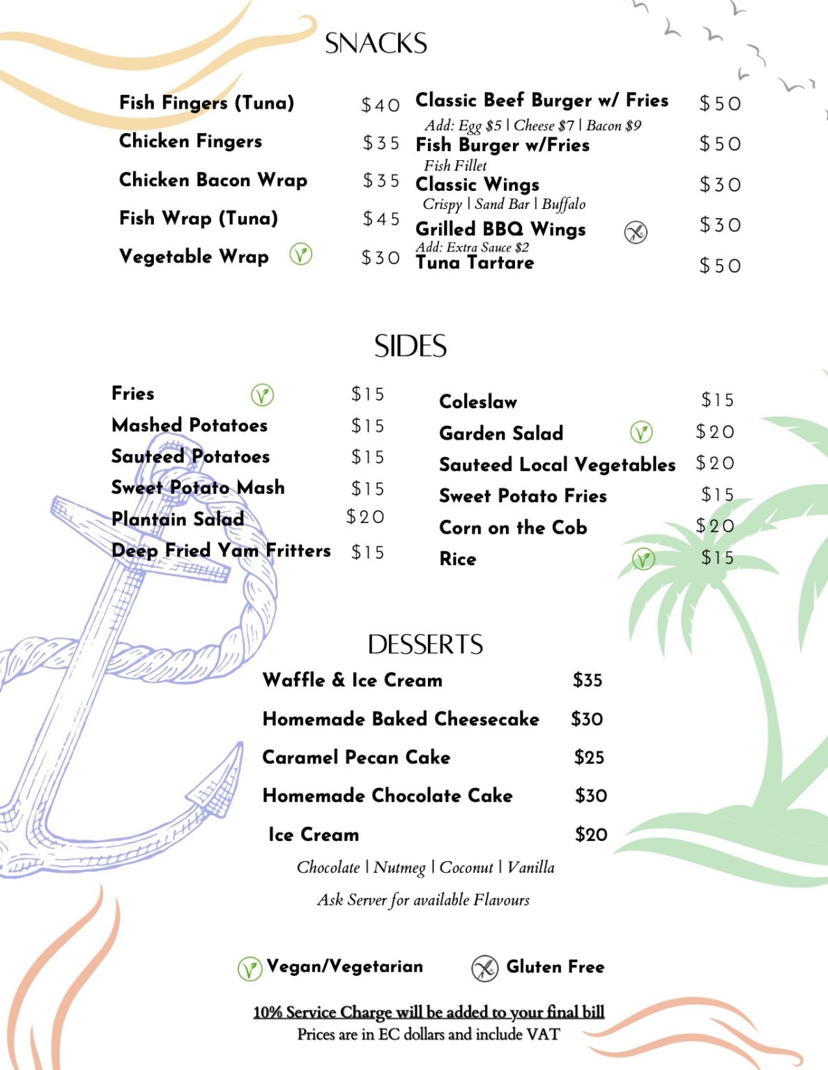 Sand Shop Menu Menu - Sand Bar & Grill Grenada